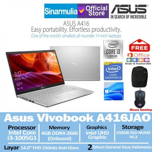 Asus Vivobook A416JAO-VIPS321 i3-1005G1 256GB SSD Windows11 + OHS2