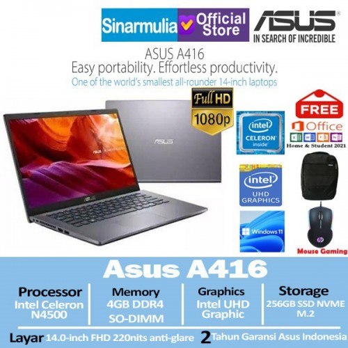 ASUS VIVOBOOK A416KA FHD421 Celeron N4500 256GB SSD 4GB Windows11 + OHS2