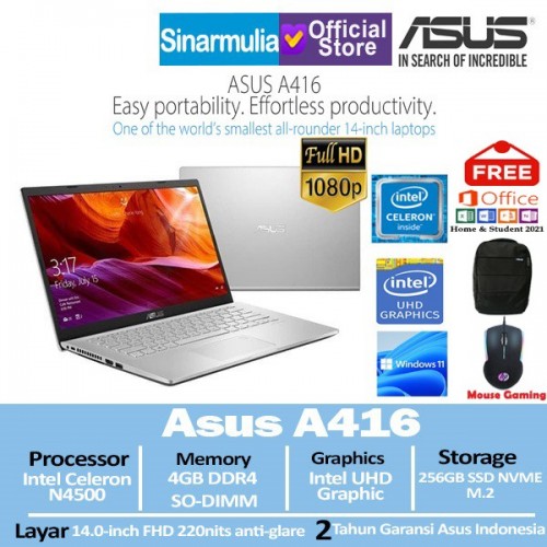 ASUS VIVOBOOK A416KA FHD421 Celeron N4500 256GB SSD 4GB Windows11 + OHS1