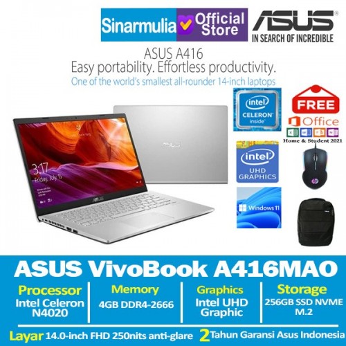 ASUS VivoBook A416MAO Intel Celeron N4020 256GB SSD 4GB 14inch Windows11 + OHS