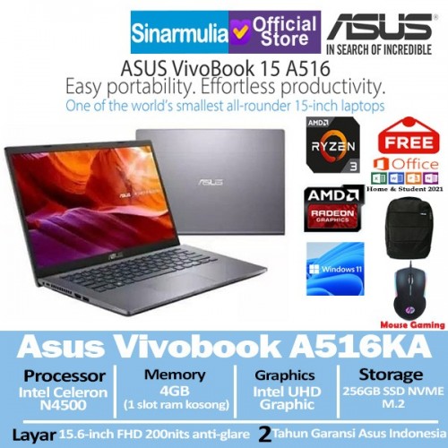 Asus Vivobook A516KA Intel N4500 256GB SSD 4GB Windows11 + OHS