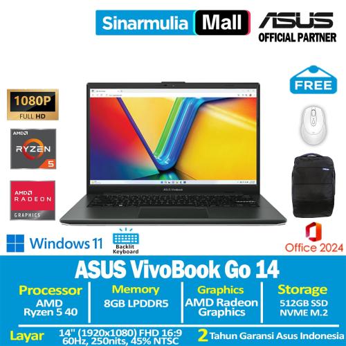 ASUS Vivobook Go 14 E1404FA Ryzen 5 40 512GB SSD 8GB FHD IPS Win11+OHS