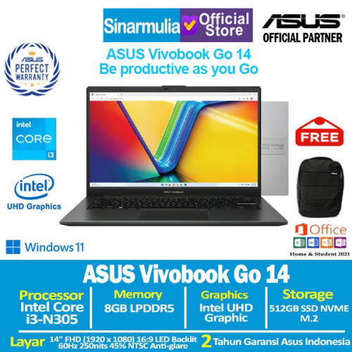 ASUS Vivobook Go 14 E1404GA i3-N305 512GB SSD 8GB 14 FHD Win11+OHS ASUS Vivobook Go 14 E1404GA i3-N305 512GB SSD 8GB 14 FHD Win11+OHS