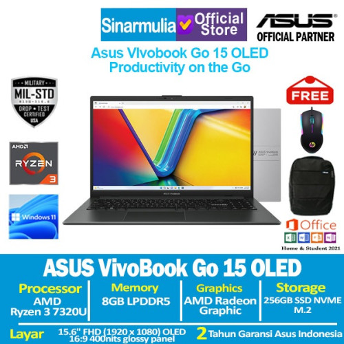 Asus Vivobook Go 15 OLED E1504FA Ryzen 3 7320U 256GB SSD 8GB Win11+OHS1