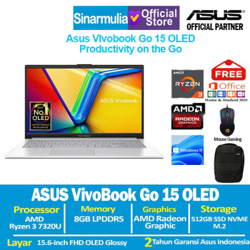 ASUS Vivobook Go 15 OLED E1504FA Ryzen 3 7320U 512GB SSD 8GB OLED OHS1