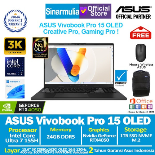 ASUS Vivobook Pro 15 OLED N6506MU Intel Ultra 7 155H RTX4050 1TB SSD 24GB 3K 120Hz Win11+OHS ASUS Vivobook Pro 15 OLED N6506MU Intel Ultra 7 155H RTX4050 1TB SSD 24GB 3K 120Hz Win11+OHS