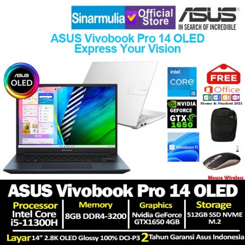 ASUS VivoBook Pro k3400PH-OLED i5-11300H GTX1650 512GB SSD 8GB OLED Windows11 + OHS1