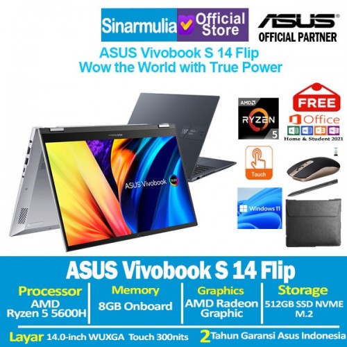 ASUS Vivobook S 14 Flip TN3402QA R5-5600H 512GB SSD 8GB Windows11 + OHS