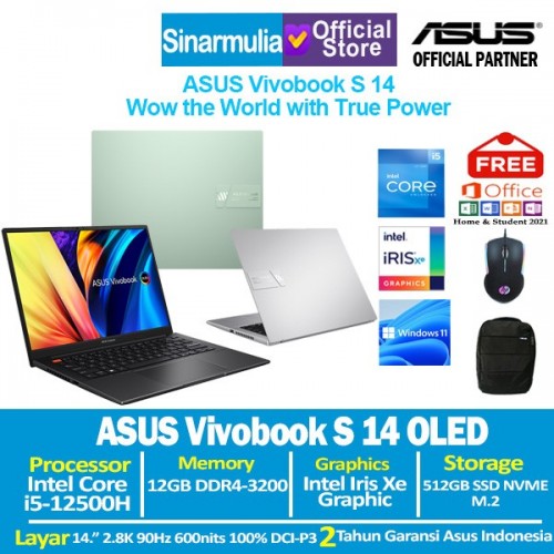 ASUS Vivobook S14 OLED K3402ZA i5-12500H 512GB SSD 12gb 2.8K Iris XE Windows11 + OHS