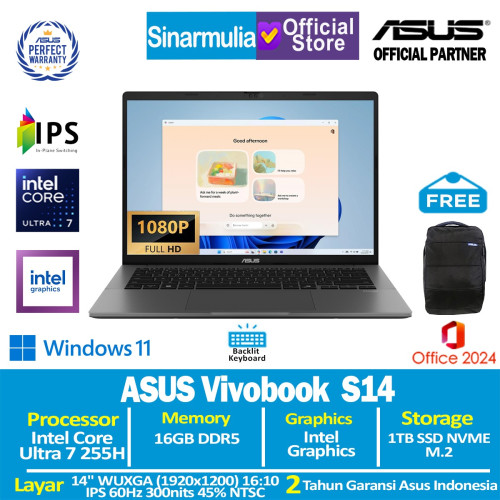 ASUS Vivobook S14 S3407CA Ultra 7 255H 1TB SSD 16GB WUXGA IPS Win11+OHS