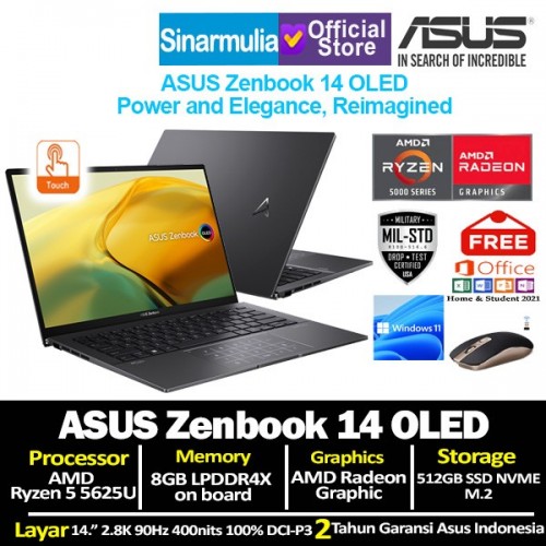 ASUS Zenbook 14 OLED UM3402YA Ryzen 5-5625U 8GB 512GB SSD TOUCH 2.8K Windows11 + OHS1