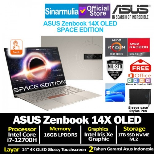 Asus Zenbook 14X OLED UX5401ZAS- I7 12700H 16GB 1TB SSD 14 Touch Iris Windows11 + OHS Space Edition1