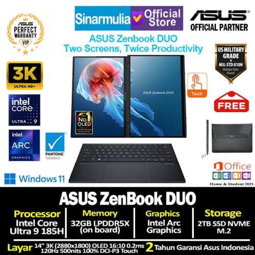ASUS Zenbook DUO UX8406MA Intel Ultra 9 185H 2TB SSD 32GB ARC 3K OLED 120Hz Touch Win11+OHS