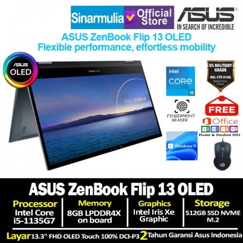 ASUS ZenBook Flip 13 i5-1135G7 512GB SSD 8GB Iris Xe OLED Windows11 + OHS
