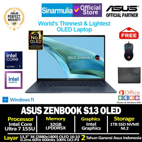 ASUS Zenbook UX5304MA S13 OLED Intel Ultra 7 155U 1TB SSD 32GB 3K W111