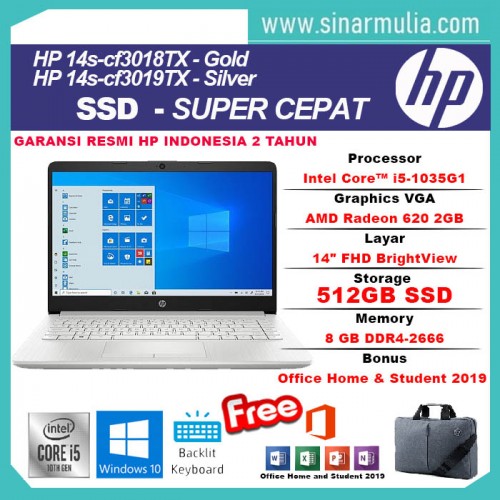 HP 14s-cf3018TX/cf3019TX i5-1035G1 8GB 512GB SSD Radeon 620 2GB Win102