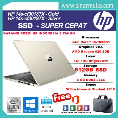 HP 14s-cf3018TX/cf3019TX i5-1035G1 8GB 512GB SSD Radeon 620 2GB Win10