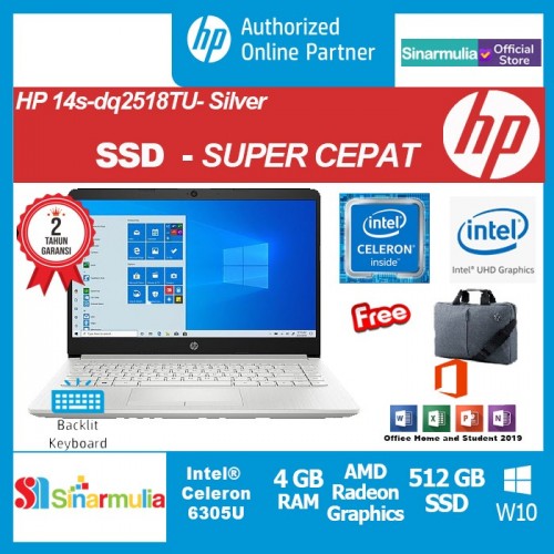 HP 14s-dq2518TU Celeron 6305U 512GB SSD 4GB Intel UHD Win10+OHS