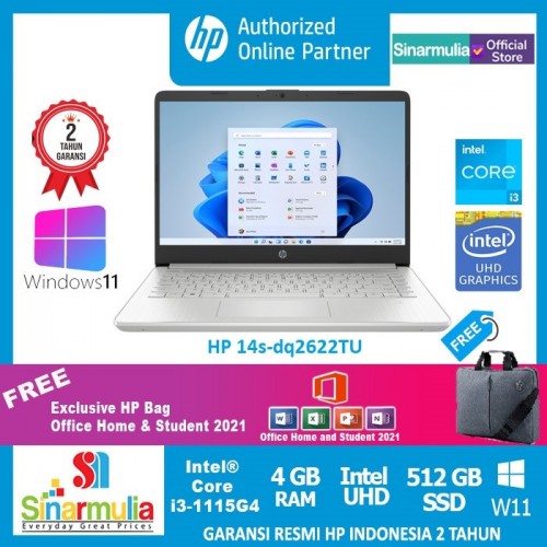 HP 14s-dq2622TU i3-1115G4 512GB SSD 4GB Windows11 + OHS