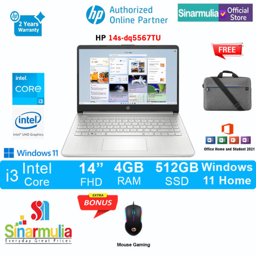 HP 14s-dq5567TU i3-1215U 512GB SSD 4GB FHD Win11+OHS