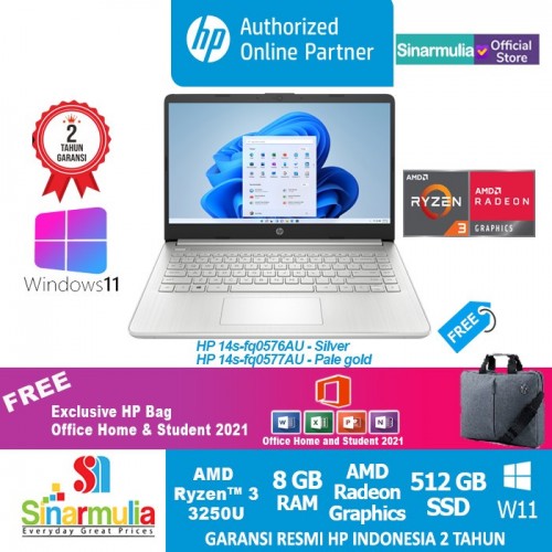 HP 14s-fq0576AU/fq0557AU Ryzen 3 3250U 512GB SSD 8GB Windows11 + OHS