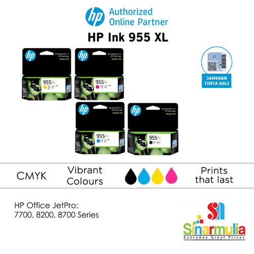 HP 955XL series Black, cyan, magenta, yellow (satu set) HP 955XL series Black, cyan, magenta, yellow (satu set)