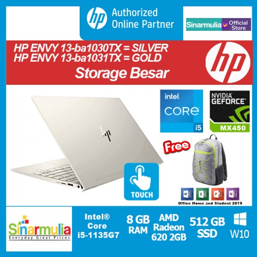 HP ENVY 13-ba1030TX/ba1031TX i5-1135G7 512GB-SSD 8GB MX 450-2GB Win107