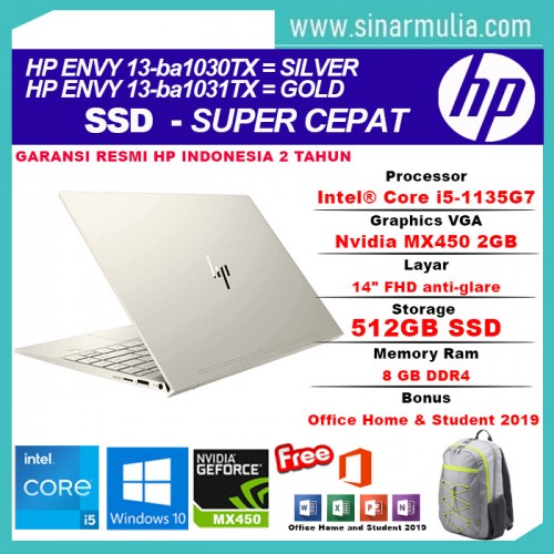 HP ENVY 13-ba1030TX/ba1031TX i5-1135G7 512GB-SSD 8GB MX 450-2GB Win105