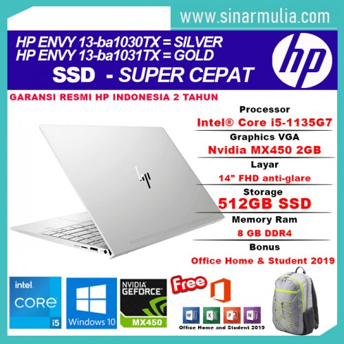 HP ENVY 13-ba1030TX/ba1031TX i5-1135G7 512GB-SSD 8GB MX 450-2GB Win101