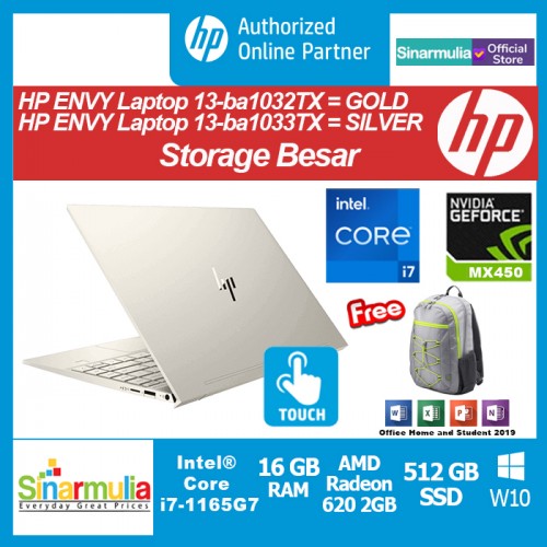 HP ENVY 13-ba1032TX/ba1033TX i7-1165G7 512GB SSD 16GB MX 450 2GB Win10