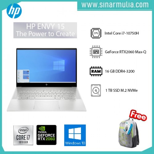 HP ENVY 15-EP0016TX i7-10750H 16GB 1TB RTX 2060 Max Q 6GB 15.6" Touch