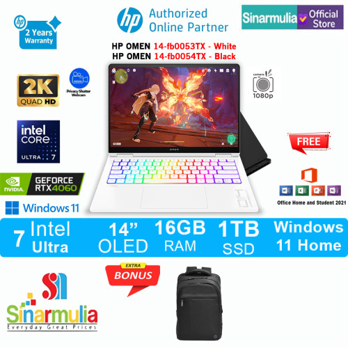 HP OMEN 14-fb0053TX/fb0054TX Intel Ultra 7 155H RTX4060 1TB SSD 16GB 2.8K OLED Win11+OHS HP OMEN 14-fb0053TX/fb0054TX Intel Ultra 7 155H RTX4060 1TB SSD 16GB 2.8K OLED Win11+OHS