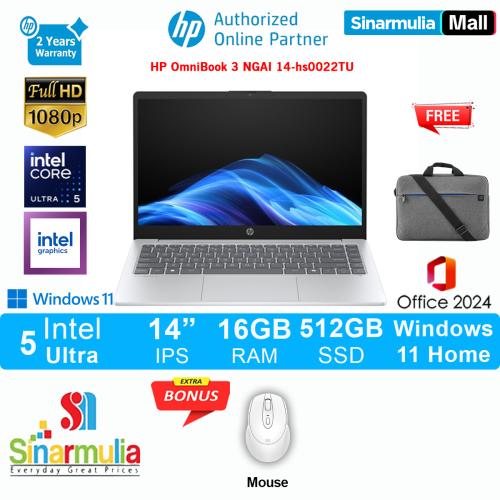 HP OmniBook 3 NGAI Ultra 5 325 512GB SSD 16GB FHD IPS Win11+OHS - hs0022TU