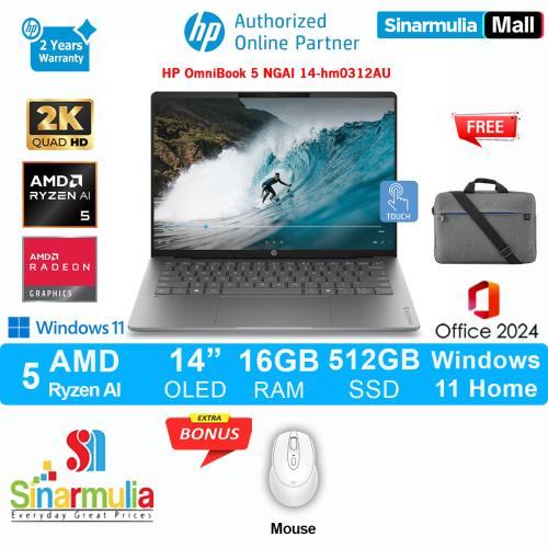 HP OmniBook 5 NGAI Ryzen AI 5 430 512GB SSD 16GB 2K OLED UWVA 100%sRGB Touch Win11+OHS - hm0312AU