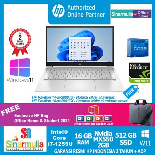 HP Pavilion 14-dv2000TXdv2001TX i7-1255U 512GB SSD 16GB MX550 Windows11 + OHS