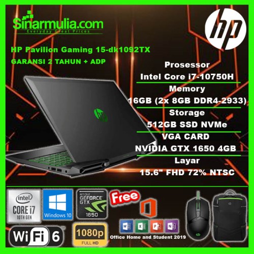 HP Pavilion Gaming 15-dk1092TX i7-10750H 16GB 512GB GTX1650 72% NTSC