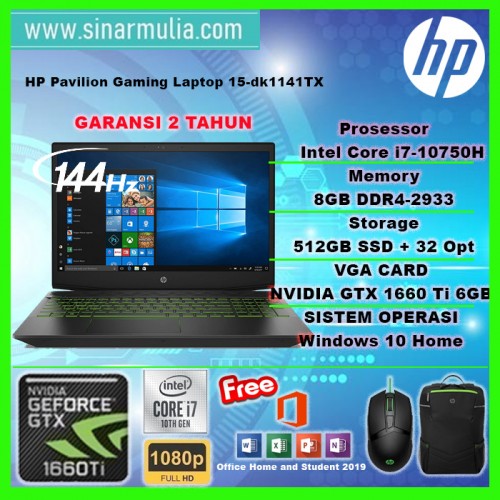 HP PAVILION GAMING 15 dk1141TX i7 10750H GTX1660Ti 6GB 8GB 512ssd+32opt