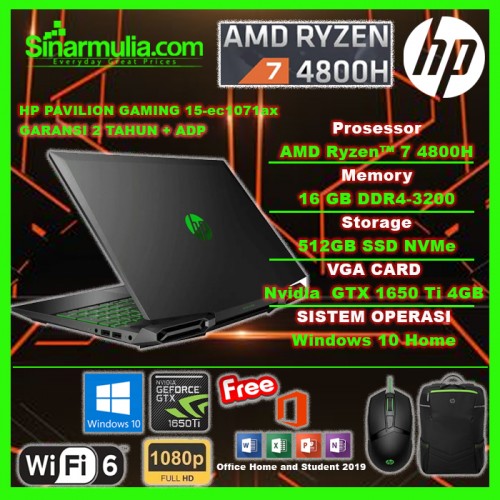 HP Pavilion Gaming 15-ec1071ax Ryzen 7 4800H 512 GB 16 GB GTX 1650 Ti