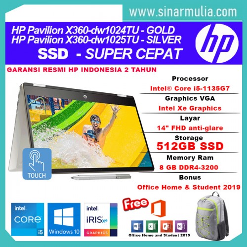 HP Pavilion x360 14-dw1024TU/dw1025TU i5-1135G7 512GB SSD 8GB Intel Xe2