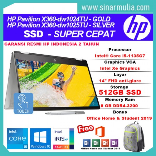HP Pavilion x360 14-dw1024TU/dw1025TU i5-1135G7 512GB SSD 8GB Intel Xe3