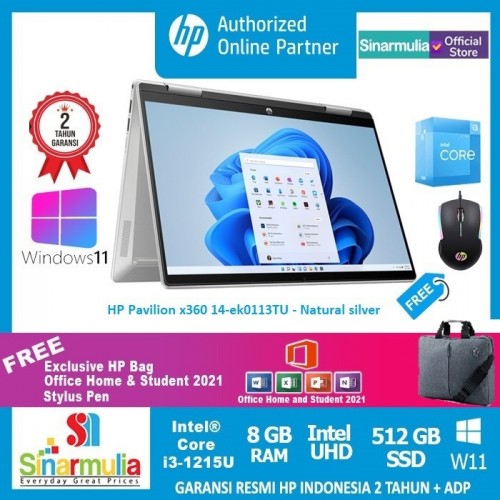 HP Pavilion x360 14-ek0113TU i3-1215U 512GB SSD 8GB Windows11 + OHS