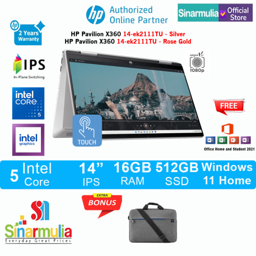 HP Pavilion x360 14-ek2111TU/ek2222TU Intel 5 120U 512GB SSD 16GB IPS Touch Win11+OHS