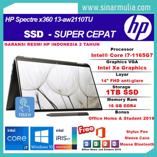 HP Spectre x360 13-aw2110TU i7-1165G7 1TB SSD 16GB Intel Xe WIN10+OHS5