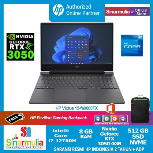 HP Victus 15-fa0008TX i7-12700H RTX3050 512GB SSD 8GB Windows11 + OHS