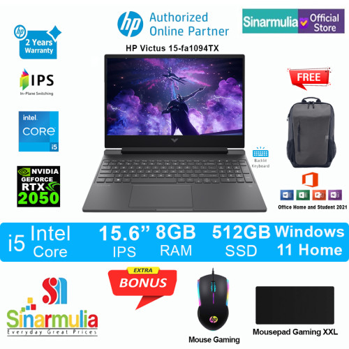 HP Victus 15-fa1094TX i5-12450H RTX2050 512GB SSD 8GB 144Hz Win11+OHS