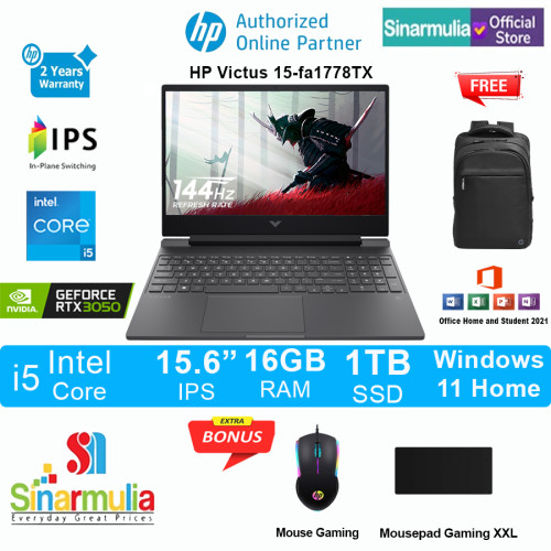 HP Victus 15-fa1778TX i5-13420H RTX3050 1TB SSD 16GB IPS 144Hz Win11+OHS