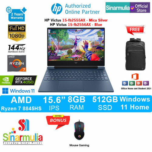 HP Victus 15-fb2555AX/fb2556AX/fb2557AX Ryzen 7 8845HS RTX4050 512GB SSD 8GB 144Hz IPS Win11+OHS