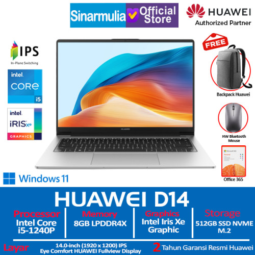 HUAWEI Matebook D14 i5-1240P 512GB SSD 8GB IPS Iris Xe Win11