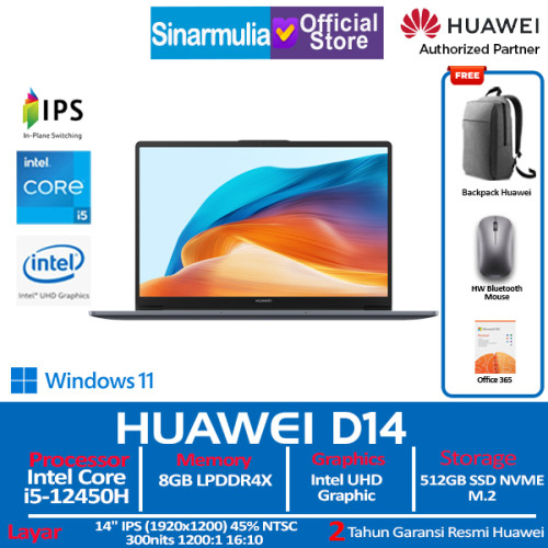 HUAWEI Matebook D14 i5-12450H 512GB SSD 8GB IPS Win118
