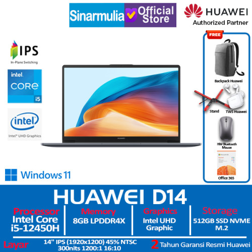 HUAWEI Matebook D14 i5-12450H 512GB SSD 8GB IPS Win11